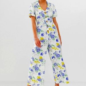 ASOS DESIGN vintage floral print button front collar jumpsuit. Size 12.